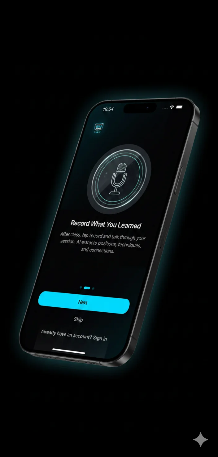 Tela de gravação de voz do BJJ Base